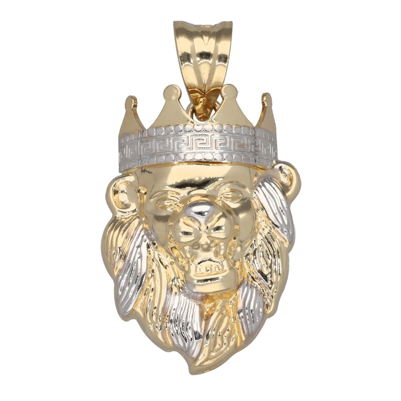 New 14ct Bi-Colour Gold Lion With Crown Pendant