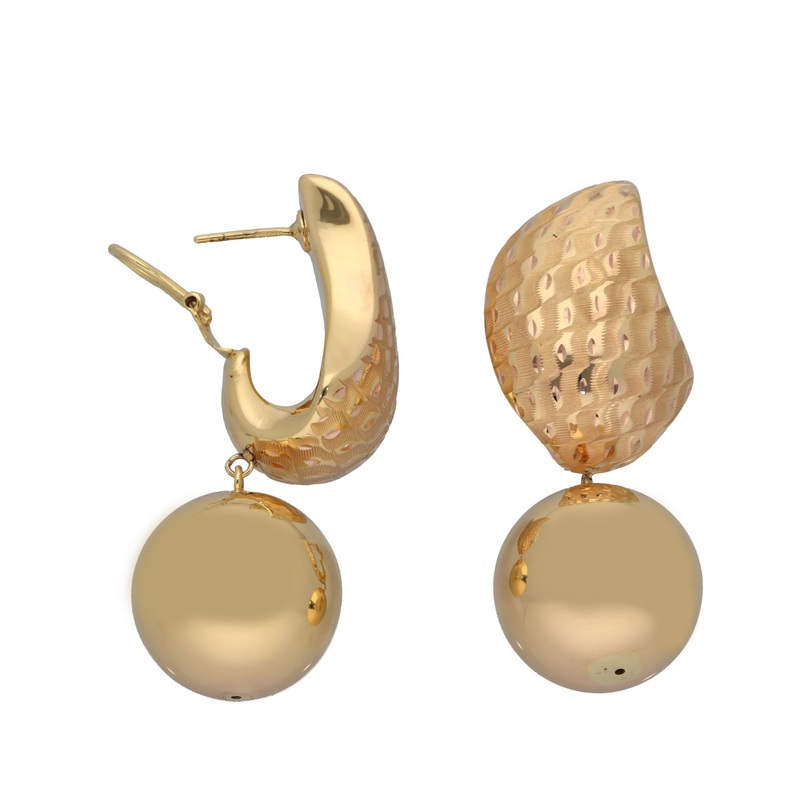New 18ct Gold Patterned Drop Ball Earrings