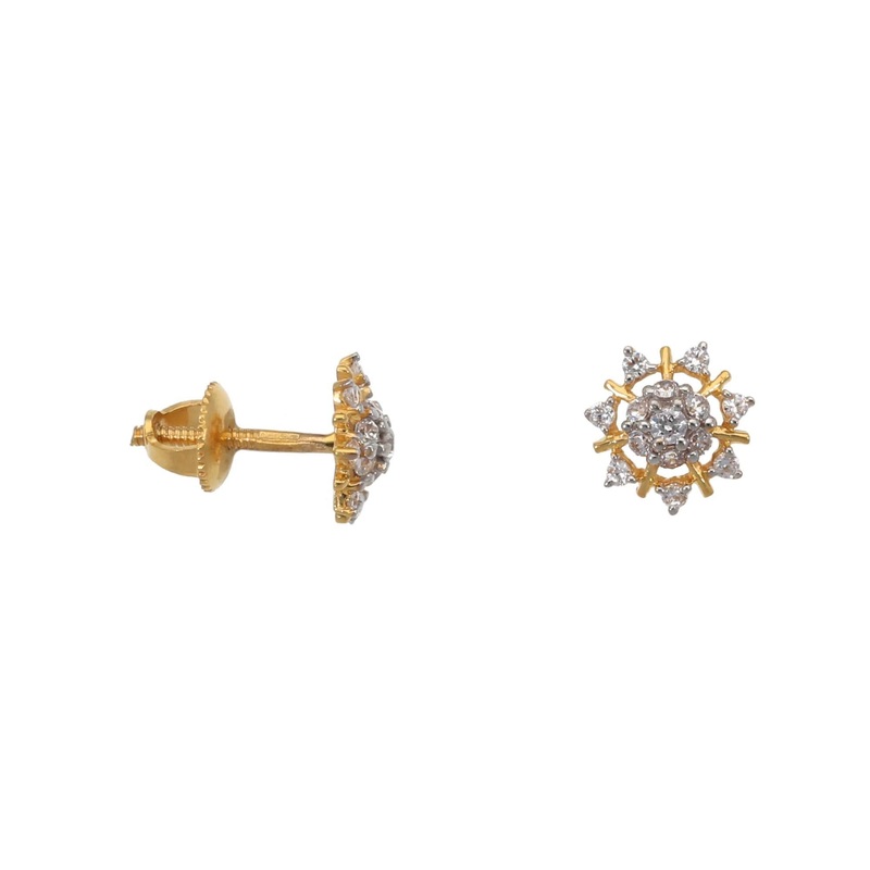 New 22ct Gold Screw Back Stud Earrings With Swarovski Zirconia Stones