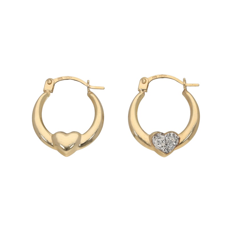 New 9ct Gold Cubic Zirconia Heart Creole Earrings