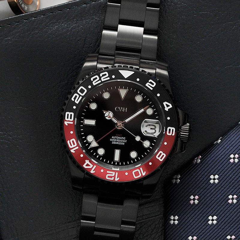 Obsidian Ember – CWH Special Custom Collective GMT Master Date Display PVD Black Stainless Steel Mens Automatic Watch CH-MOD-M20
