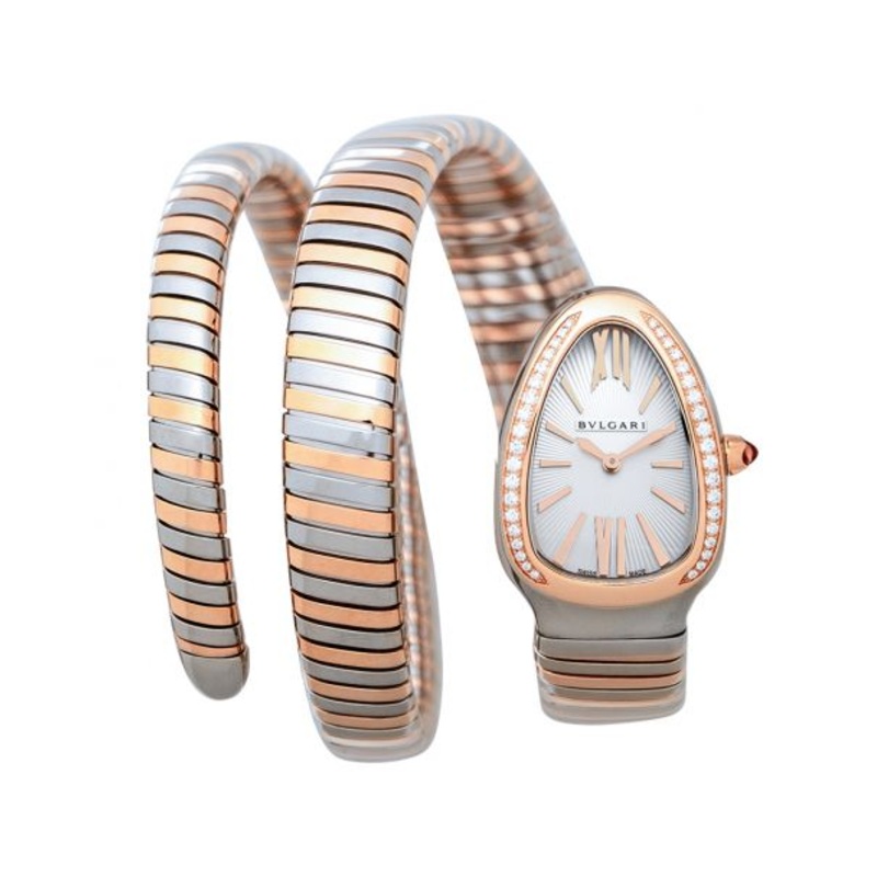 Serpenti Tubogas Quartz White Dial Diamond Bezel Ladies Watch
