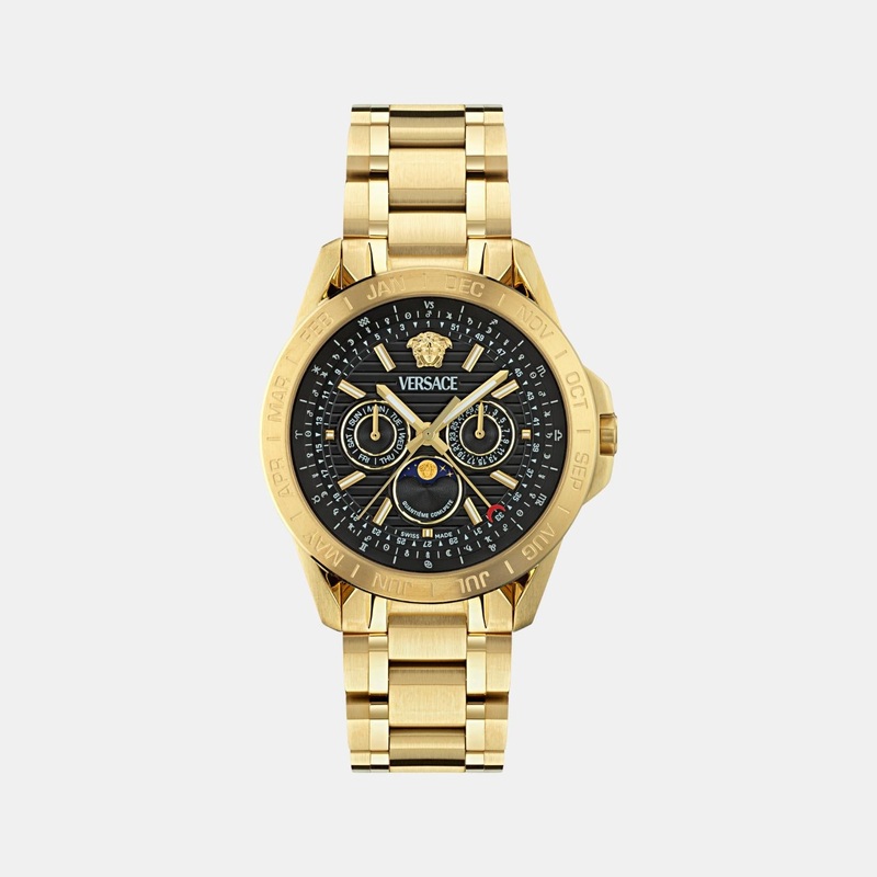 Versace Men Quartz Black Dial Multi-Function Stainless Steel Watch VE0K00425
