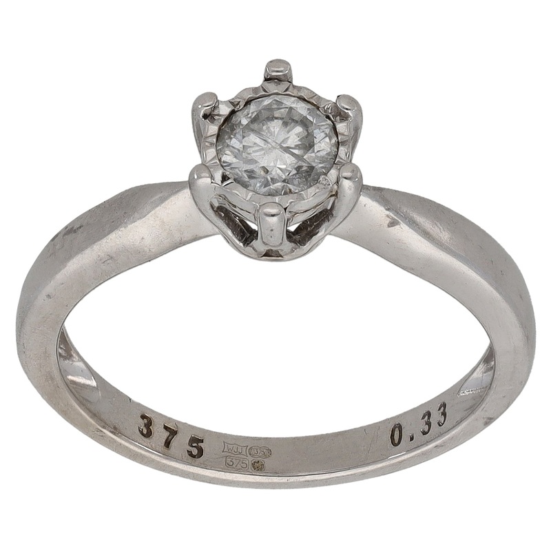9ct White Gold 0.33ct Diamond Solitaire Ring Size L