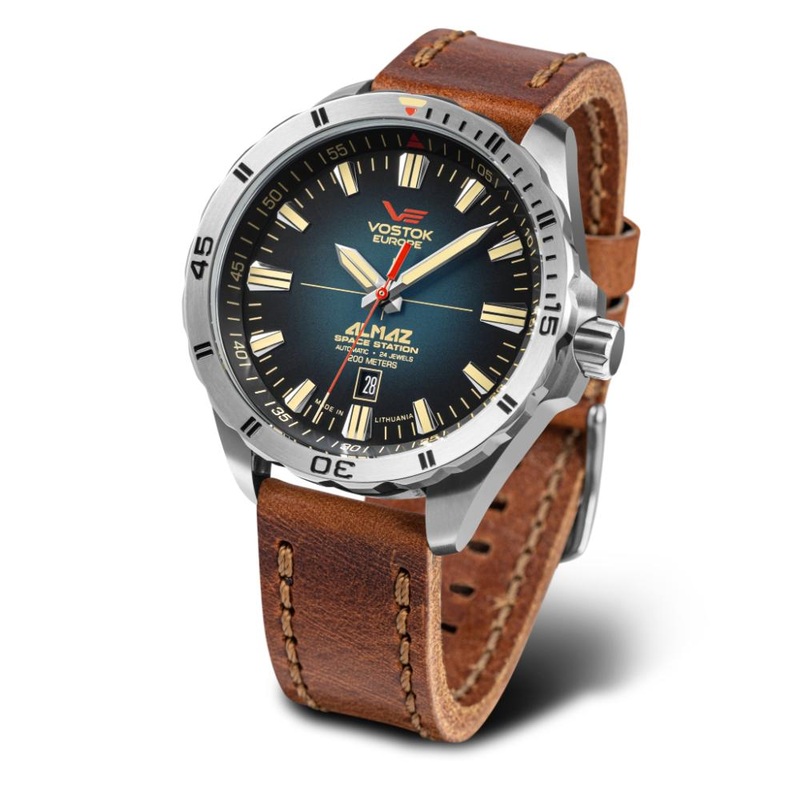 Vostok Europe Almaz Automatic Blue Dial Brown Leather Strap Men’s Watch NH35-320A678-L