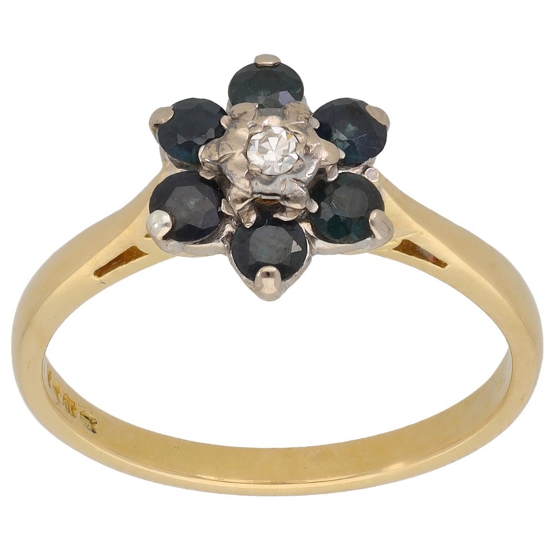 18ct Gold Sapphire & 0.02ct Diamond Dress/Cocktail Ring Size L 1/2
