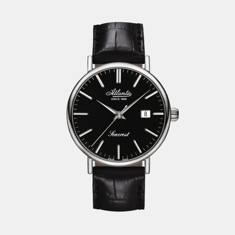 Atlantic Men Quartz Black Dial Analog Leather Watch 50354.41.61
