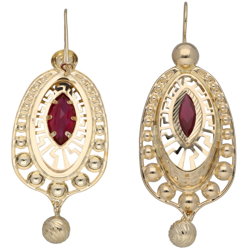 New 14ct Gold Red Cubic Zirconia Drop Ball Earrings