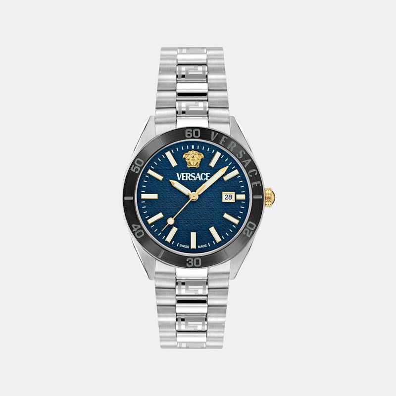 Versace Men Quartz Blue Dial Analog Stainless Steel Watch VE8E00324