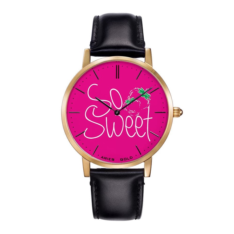 ARIES GOLD CUSTOMISED GOLD STAINLESS STEEL WATCH – SO SWEET PINK LEATHER STRAP WOMEN’S WATCH