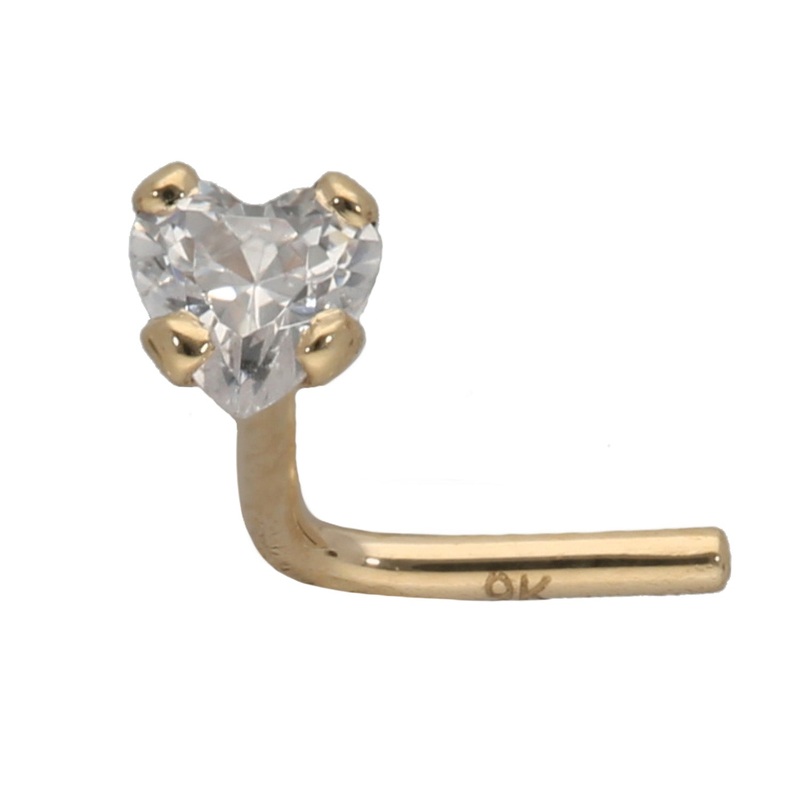 New 9ct Gold Love Heart Cubic Zirconia Nose Stud