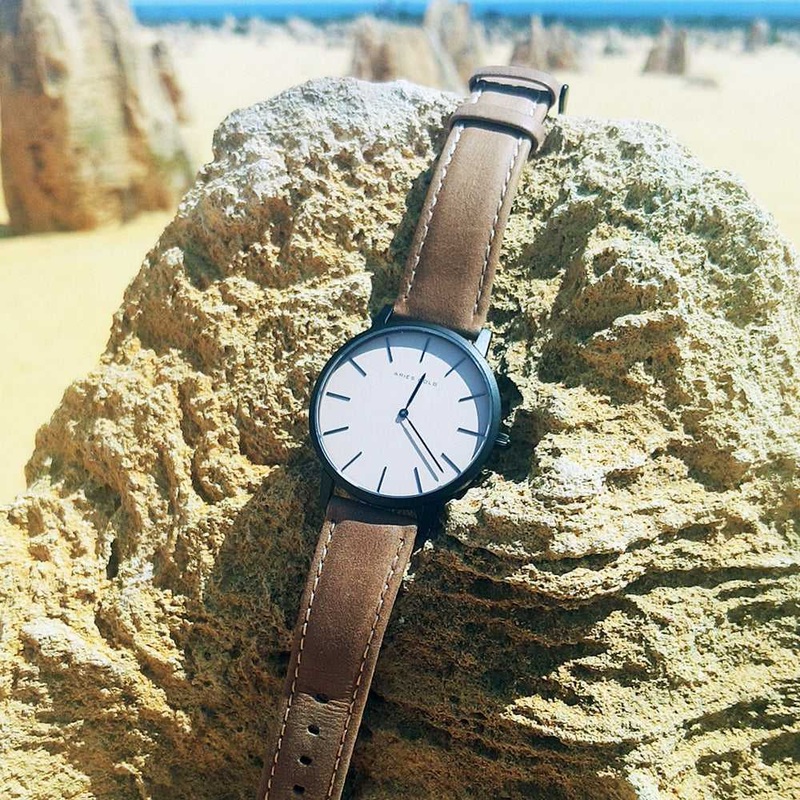 ARIES GOLD URBAN SANTOS G 1022 BK-BEI BROWN LEATHER STRAP MEN’S WATCH