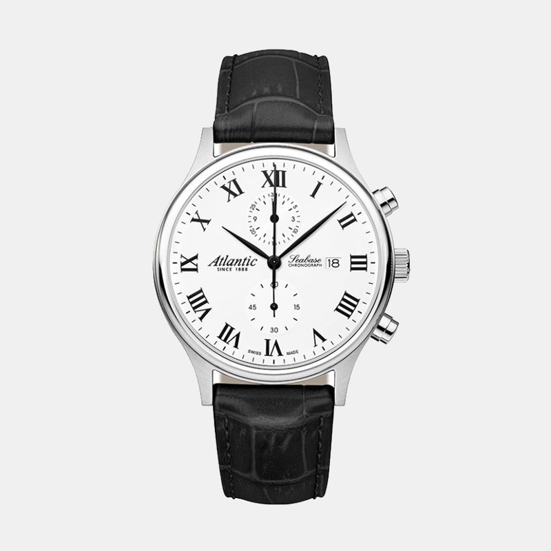 Atlantic Men Quartz Cream Dial Chronograph Leather Watch 64452.41.18