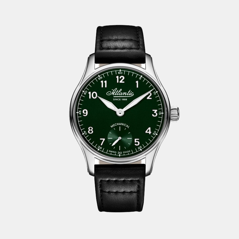 Atlantic Men Quartz Green Dial Analog Leather Watch 52952.41.73