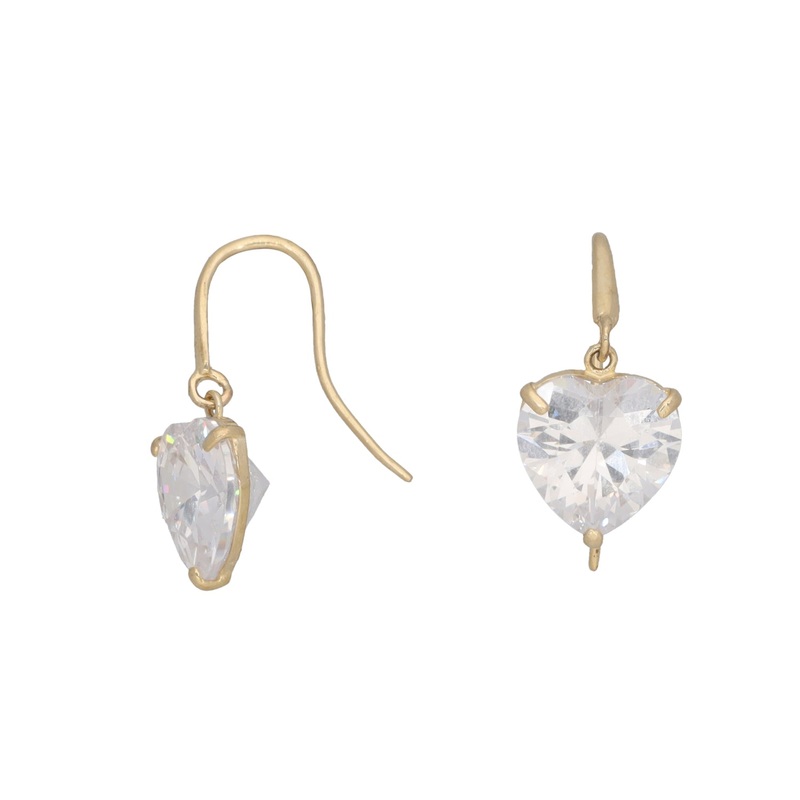 New 9ct Gold Heart Cubic Zirconia Hook Earrings