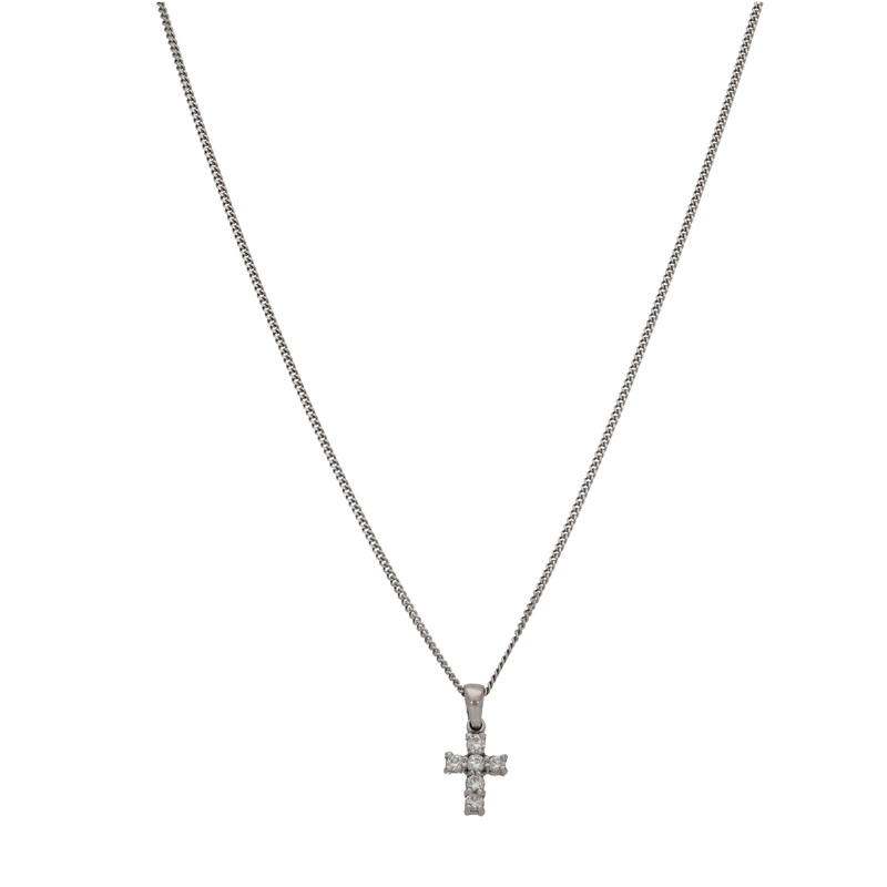 18ct White Gold 0.24ct Diamond Cross Pendant With Chain