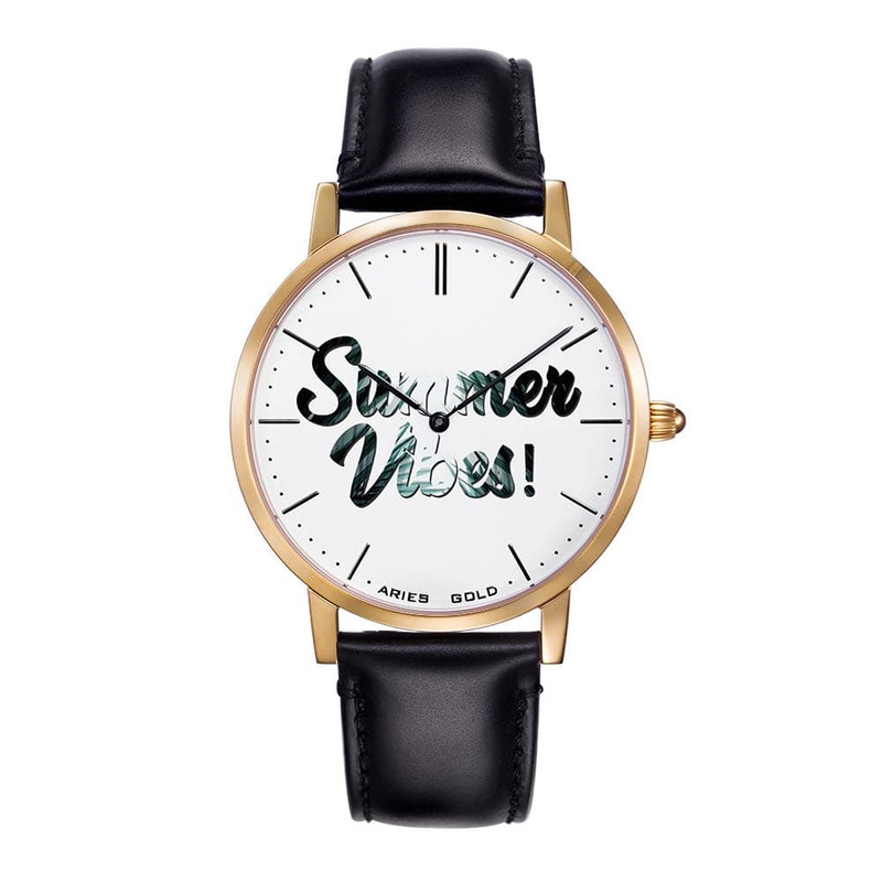 ARIES GOLD CUSTOMISED GOLD STAINLESS STEEL WATCH – SUMMER VIBES WHITE UNISEX LEATHER STRAP WATCH