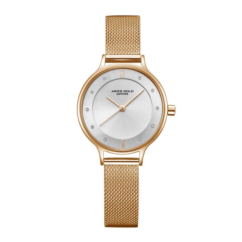 ARIES GOLD ENCHANT GOLD STAINLESS STEEL L 5033Z G-W MESH STRAP WOMEN’S WATCH