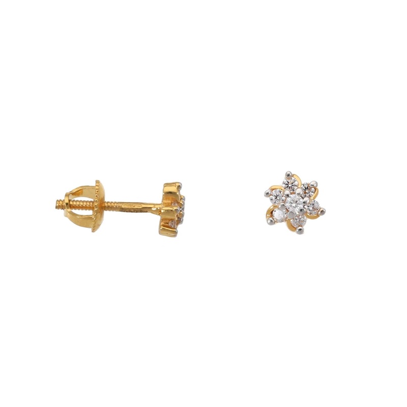 New 22ct Gold Flower Screw Back Stud Earrings With Swarovski Zirconia Stones