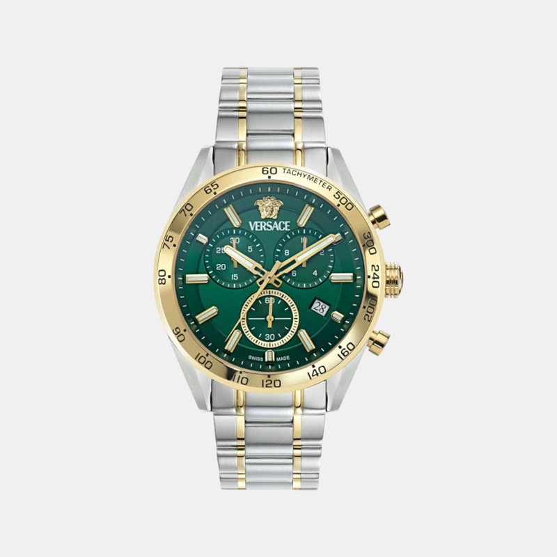 Versace Unisex Quartz Green Dial Chronograph Stainless Steel Watch VE0CA0324