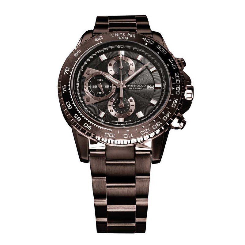 ARIES GOLD CHRONOGRAPH INSPIRE COFFEE STAINLESS STEEL G 7231 CF-CF MEN’S WATCH