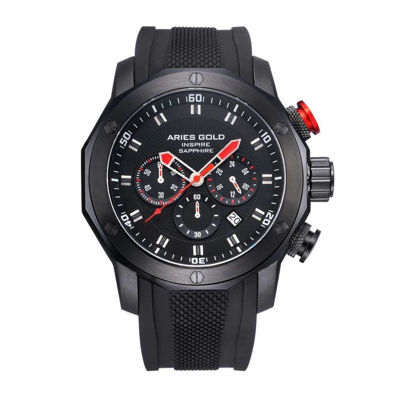 ARIES GOLD CHRONOGRAPH VENTURER STAINLESS STEEL G 7012Z BK-R BLACK SILICONE STRAP MEN’S WATCH