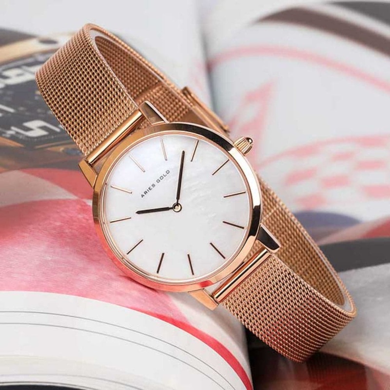ARIES GOLD COSMO ROSE GOLD STAINLESS STEEL L 1024 RG-MP MESH STRAP WOMEN’S WATCH