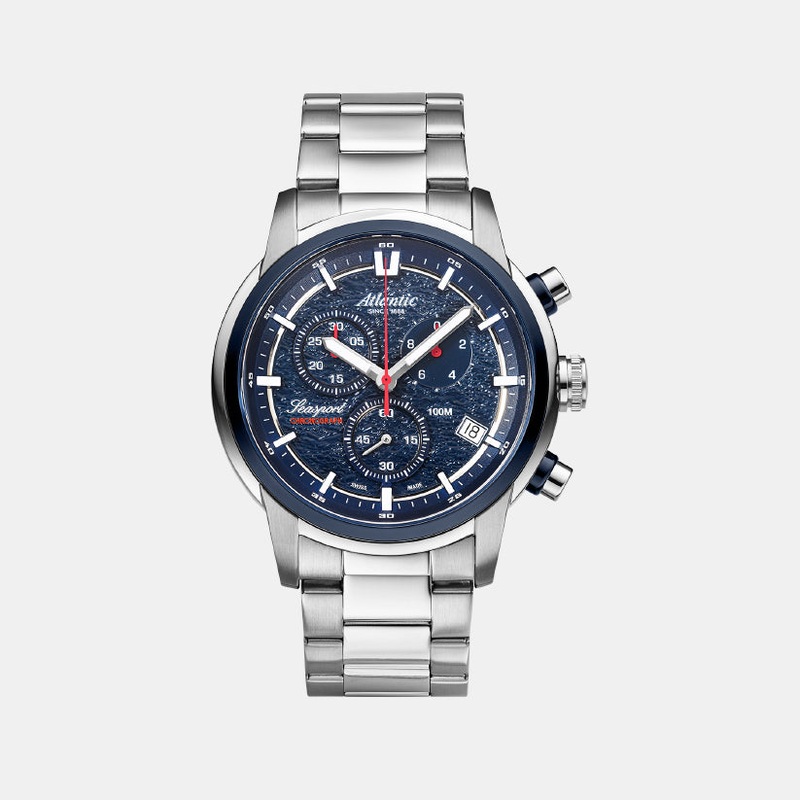 Atlantic Men Quartz Blue Dial Chronograph Stainless Steel Watch 87466.47.51