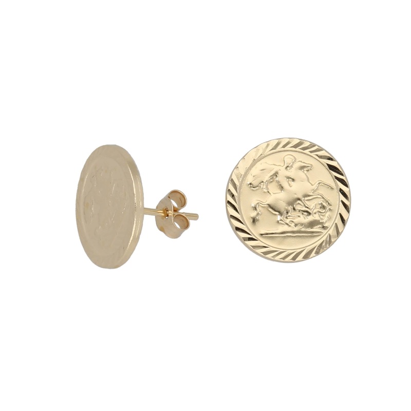 New 9ct Gold St George Stud Earrings