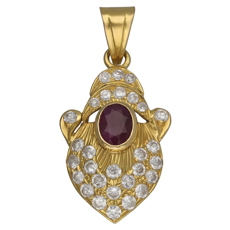 14ct Gold Glass Filled Ruby & Cubic Zirconia Dress/Cocktail Pendant