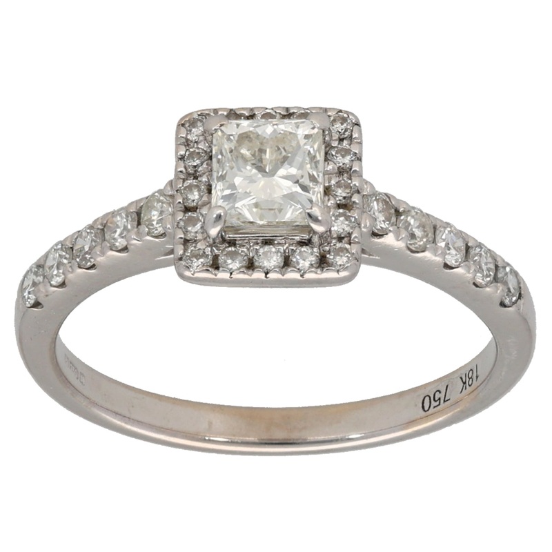 18ct White Gold 0.60ct Diamond Halo Ring Size L