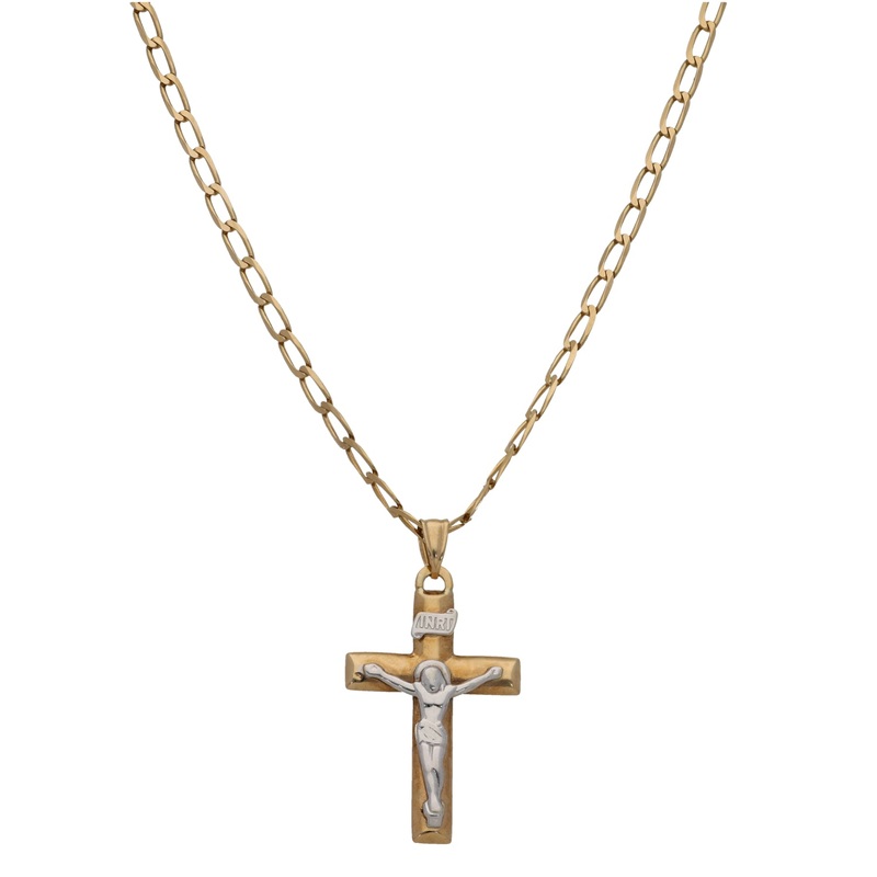 9ct Bicolour Gold Crucifix Pendant With Chain
