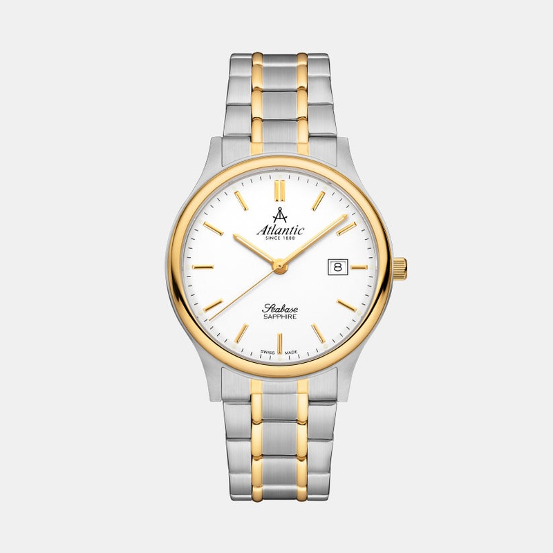 Atlantic Men Quartz White Dial Analog Stainless Steel Watch 60348.43.11