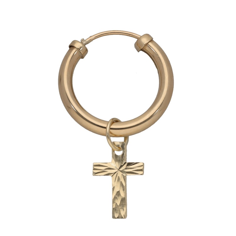 New 9ct Gold Single Hoop With Cross Earring