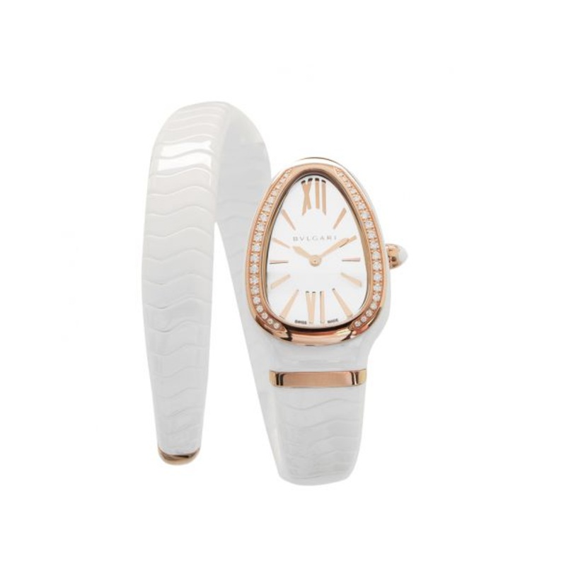 Serpenti Spiga Quartz White Dial Diamond Bezel Ladies Watch