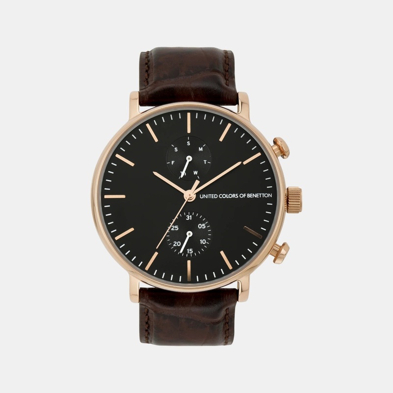 UCB Signature Men Quartz Black Dial Multi-Function Leather Watch UWUCG2201