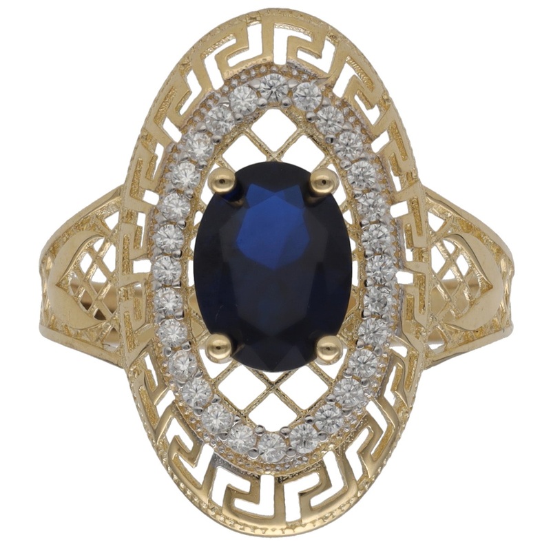 New 14ct Gold Blue Stone Oval Ring