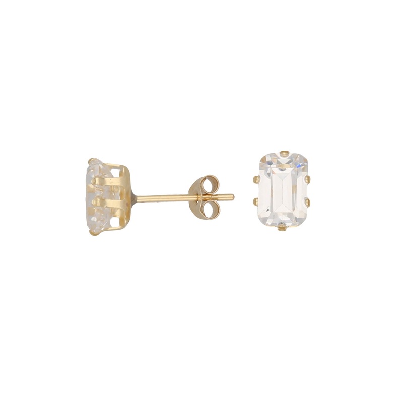 New 9ct Gold Cubic Zirconia Rectangle Stud Earrings