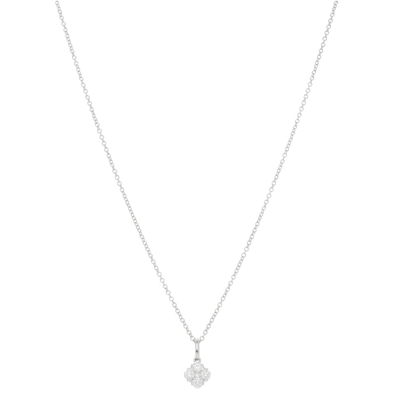 New 9ct White Gold Diamond Posy Pendant With Chain