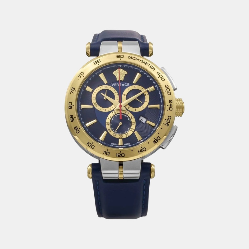 Versace Men Quartz Blue Dial Chronograph Leather Watch VE6CA0223