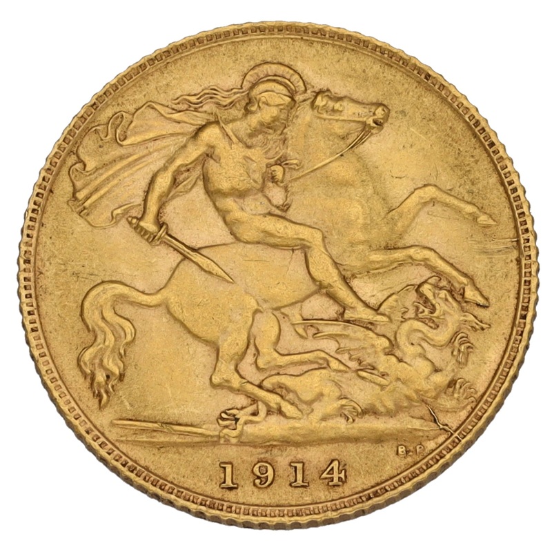 22ct Gold King George V Half Sovereign Coin 1914