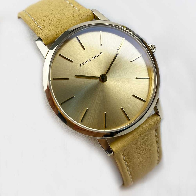 ARIES GOLD URBAN SANTOS GOLD STAINLESS STEEL L 1023 G-G LEATHER STRAP WOMEN’S WATCH