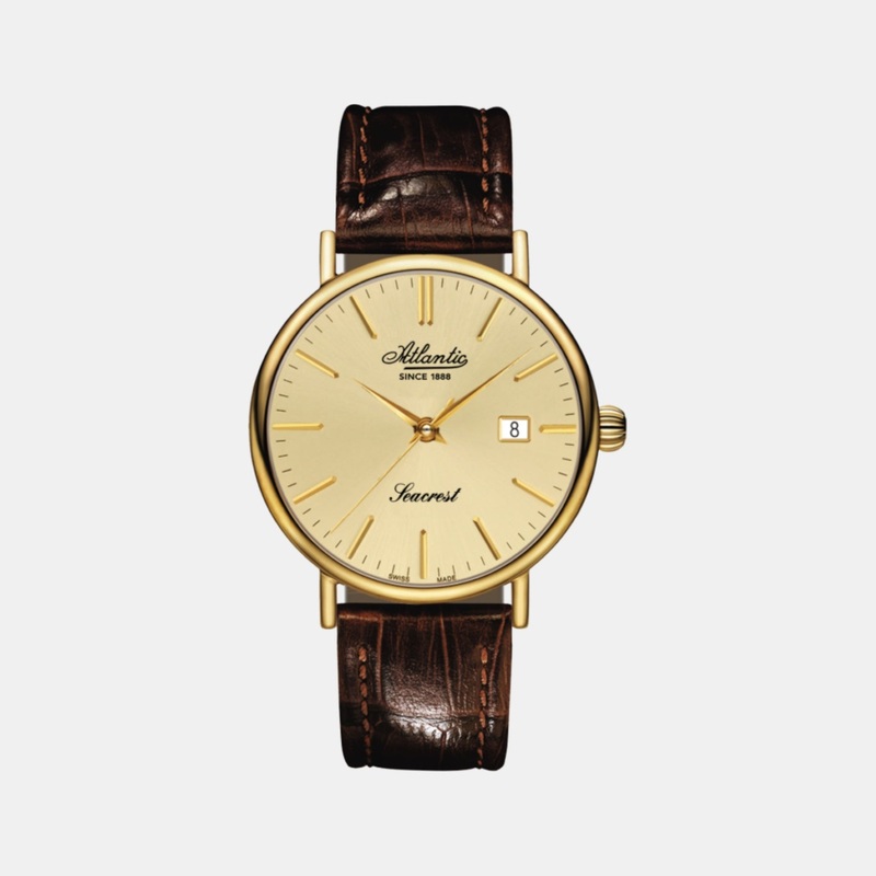 Atlantic Seacrest Men Quartz Gold Dial Analog Leather Watch 50354.45.31