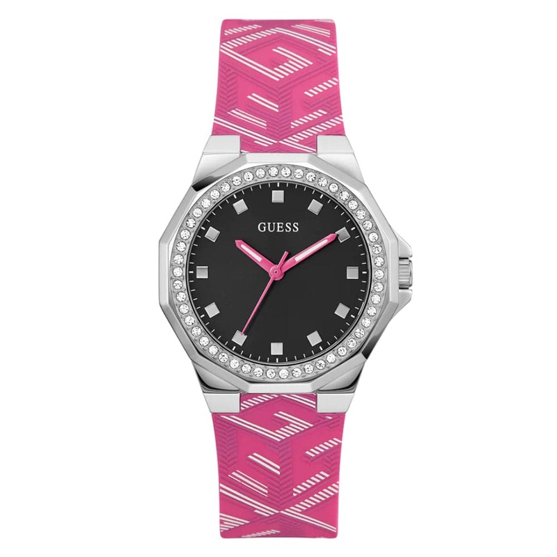 Guess Analog Black Dial Pink Silicone Strap Women Watch GW0598L1
