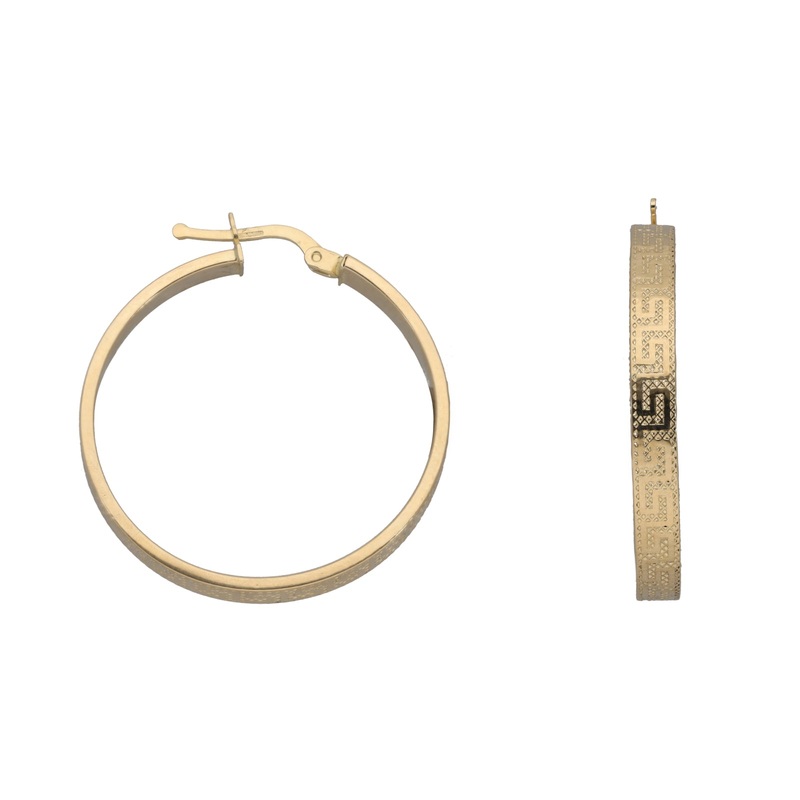 New 14ct Gold Greek Key Hoop Earrings