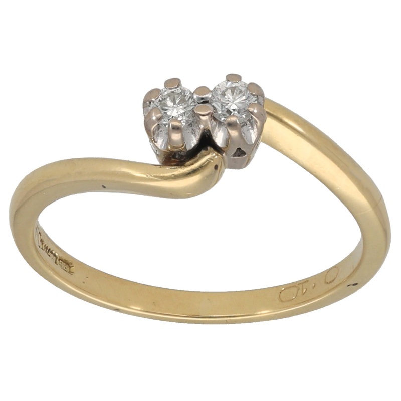 18ct Gold 0.10ct Diamond Two Stone Ring Size L