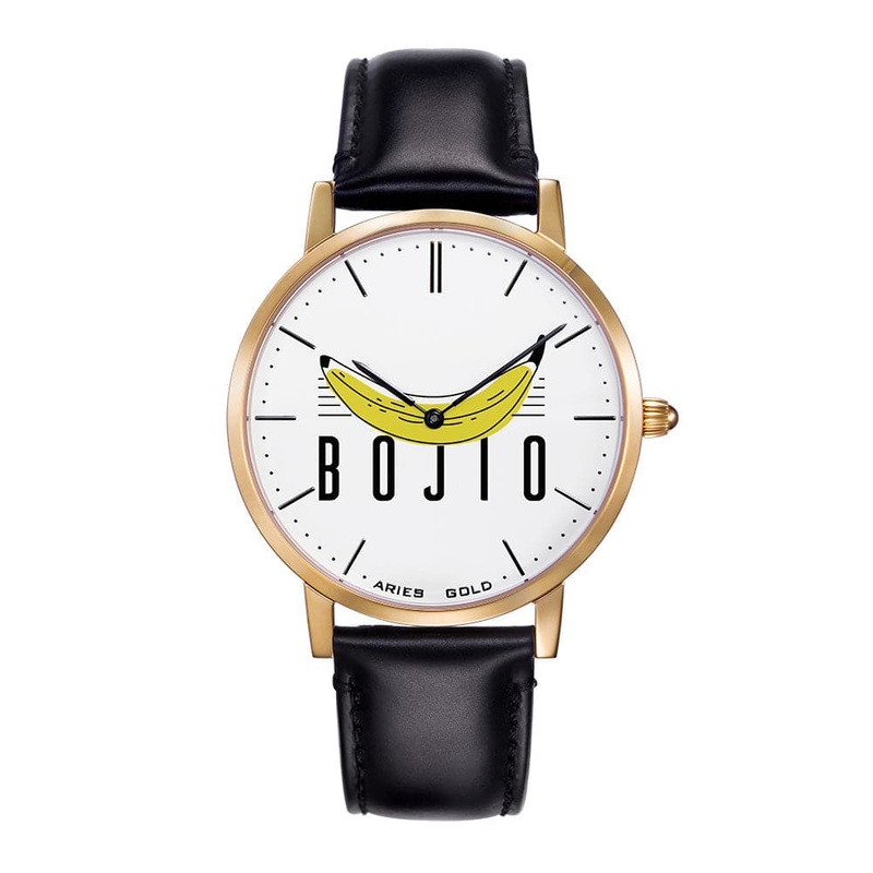 ARIES GOLD CUSTOMISED GOLD STAINLESS WATCH –  BOJIO WHITE UNISEX LEATHER STRAP WATCH