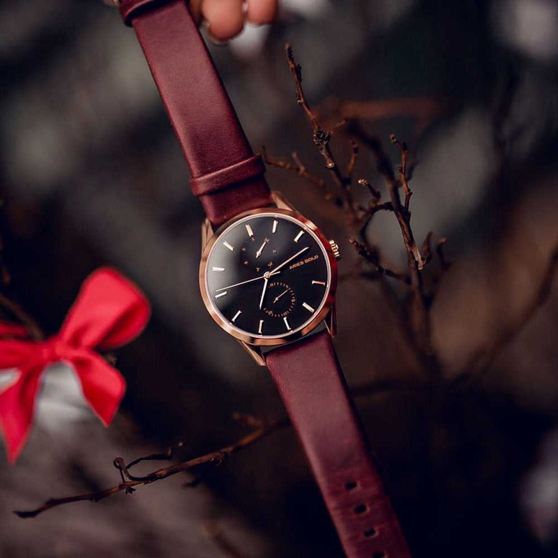 ARIES GOLD ENCHANT LIBERTY ROSE GOLD STAINLESS STEEL L 5031 RG-BK-L BROWN LEATHER STRAP WOMEN’S WATCH