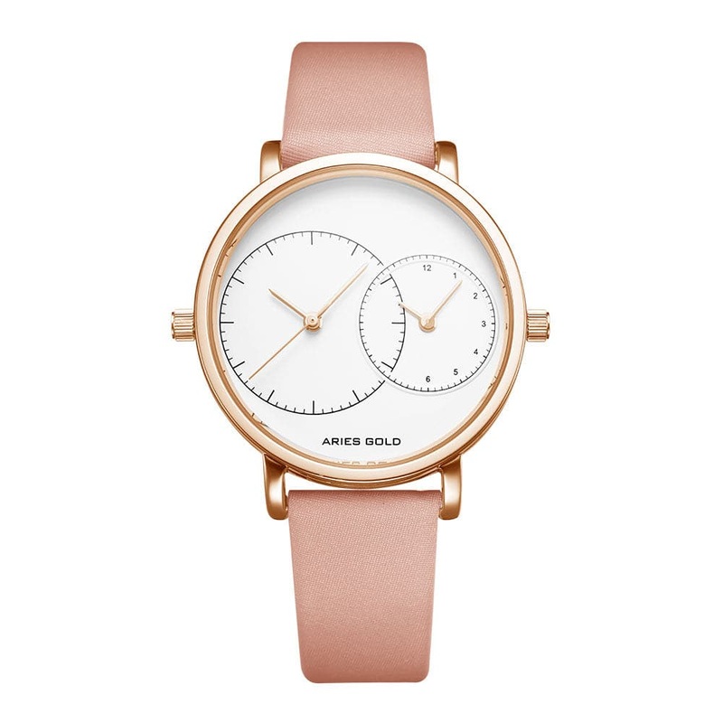 ARIES GOLD WANDERER ROSE GOLD STAINLESS STEEL L 5027 RG-W PINK LEATHER STRAP WOMEN’S WATCH