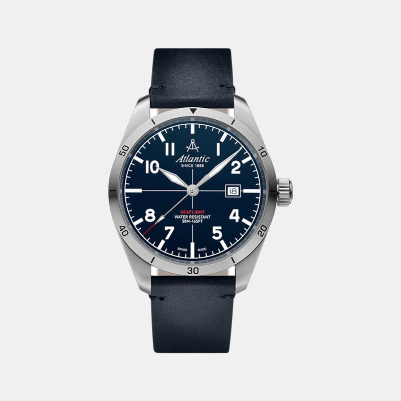 Atlantic Men Quartz Blue Dial Analog Leather Watch 70351.41.55